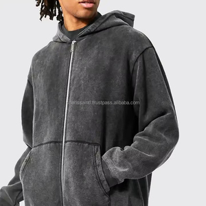 Custom Logo <b>Acid</b> Wash Zipper Hoodie for Men Thick Heavy Blank <b>Drop</b> Shoulder Heavyweight Oversized <b>Acid</b> Wash hoodies for Men - Product Image 2
