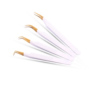 Pince à épiler pour extensions de cils en acier inoxydable doré à pointe blanche de haute qualité de votre marque – Outil de beauté écologique - Product Image 2