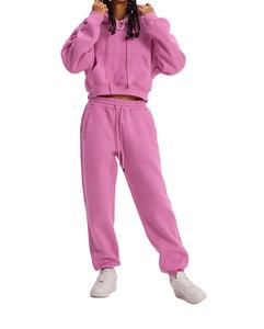 ชุดเสื้อมีฮู้ดแบบหูรูดและกางเกงขายาวของผู้หญิงกางเกงวอร์มมีฮู้ดพร้อมกระเป๋าจิงโจ้และความยาวสั้น - Product Image 4