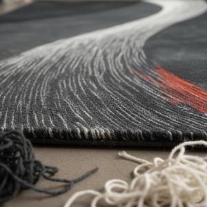 Handmade Abstract Wool Rug with Curved Pattern | Black Rust White Modern Living Room Area <b>Carpet</b> Home Decor High Quality - Product Image 4