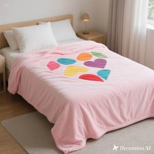 <b>Luxury</b> Soft Fleece <b>Blanket</b> Cozy Light Pink Heart Design Double Size - Product Image 5