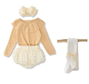 2024 बेबी गर्ल्स कपड़े ग्रीष्मकालीन सेट 03 6 महीने नवजात शिशु कपड़े सूती बच्चा कपड़े प्यारा 4PCS मोजे हेयरबैंड जंपसूट