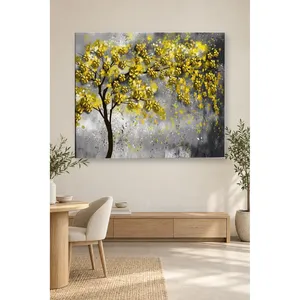 Impression sur toile d'un arbre fleuri jaune Fida sur fond gris - Product Image 2