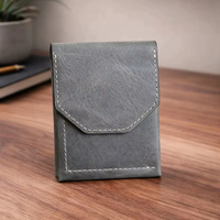 Dompet Uang Kulit Sapi Asli Crazy Horse Buatan Tangan dengan Penutup Magnetik untuk Pria, Dompet Kartu Saku Depan Tipis Vintage