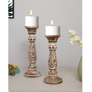 Soporte de pilar de vela de granja Decoración del hogar Eventos de bodas Fiestas Soporte de Pilar tallado de madera al por mayor y precio de fábrica - Product Image 2