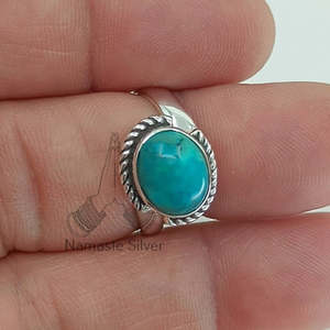 Turquoise Gemstone <b>Ring</b> Handmade Boho <b>Statement</b> Sterling <b>Silver</b> Jewelry Rhodium for Birthday Anniversary Wedding Christmas Gift - Product Image 3