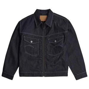 Veste denim nouveau design pour hommes avec veste décontractée slim fit zippée de couleur noire unie - Product Image 1