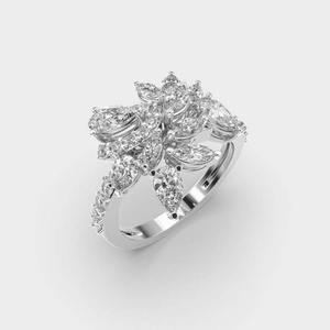 Anillo de Diamantes en Racimo para Mujer, Diseño Elegante Estilo Art Deco Vintage con Diamantes Cultivados en Laboratorio con Corte Marquise y Redondo - Product Image 4