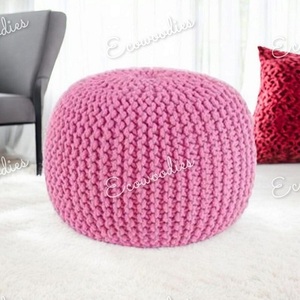 Pouf décoratif rond rose Pouf tricoté à la main Pouf en coton Repose-pieds Tabouret de sol Chaise pour chambre à coucher Console d'incrustation d'os de salon - Product Image 5