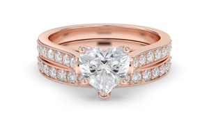 Adorable anillo de compromiso con corte de corazón y banda a juego, diamante cultivado en laboratorio de 0.80 ct en oro de 18 quilates y platino. - Product Image 3