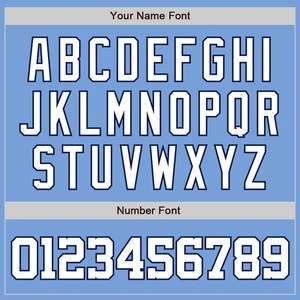 เสื้อซอฟต์บอลเบสบอลกระดุมเสื้อเจอร์ซีย์2ปุ่มสีขาวพิมพ์ลายตัวเลขชื่อสีฟ้า - Product Image 5