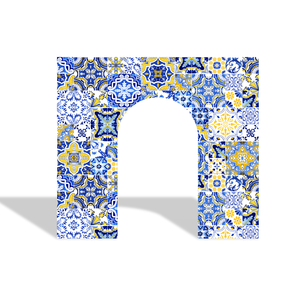 Arche <span class=keywords><strong>en</strong></span> aluminium de 32 mm style <span class=keywords><strong>Sicile</strong></span>, motif majolique, pour mariage estival, idéale comme toile de fond ou portique d'accueil, inspirée de la Côte Amalfi méditerranéenne. - Product Image 1