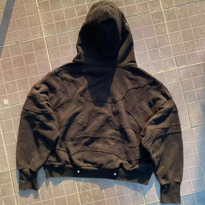 Sweat à capuche pour homme personnalisé, zippé, brodé, grande taille, épais, hiver, 100% coton, avec strass, coupe oversize, délavé à l'acide, coupe classique - Product Image 3