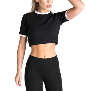 Vêtements décontractés Crop Top Logo personnalisé Style de la sonnerie Femmes T-shirts Doux Coton Crop Ringer style Blanc Femmes Crop top t-shirts - Product Image 2