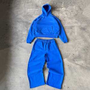 ชุดวอร์มสองชิ้นของผู้ชายชุดแนวสตรีทผ้าคอตตอนผ้าฟลีซแบบ100% สำหรับผู้ชายชุดวอร์มทรงหลวมโลโก้ตามสั่ง - Product Image 2