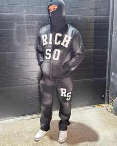 Venta al por mayor personalizado Sweatsuit Hombre Zip up Hoodie y Jogger French Terry Streetwear Rayas Hombres Chándal - Product Image 4