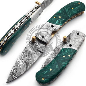 Profesional personalizable OEM venta al por mayor hecho a mano Damasco acero plegable cuchillo de bolsillo grabado refuerzo/mango de resina cuchillos EDC - Product Image 2