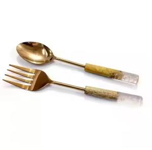 Ensemble de serveurs à salade modernes et élégants en acier inoxydable avec poignée design - Product Image 4