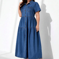 Robe longue décontractée et élégante en jean écologique pour femme, manches courtes, été, grande taille, tricotée, technique teintée unie, modèle simple