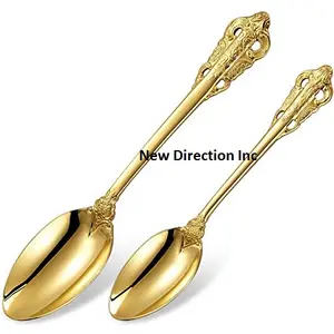 Peralatan makan makan logam berwarna emas, alat makan dapur sendok garpu desain timbul barang dekoratif