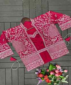 FRONTERA DE KOTA ROSA DE MIRADA CON HILO BORDADO TRABAJO SAREE BLUSA DESCOSTADA USO DIARIO PRECIO AL POR MAYOR ROPA ÉTNICA - Product Image 6