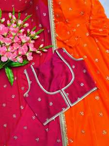 Conjunto de Traje Anarkali Bordado en Naranja y Rosa Rani de Primera Calidad de Unity Luxure con Dupatta - Product Image 6