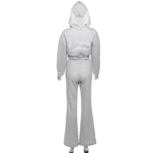 Ensemble haut à capuche et pantalon au-dessus du genou pour femme, automne 2026, style streetwear Y2K, pull sportif, sexy, élégant, gris, hauts courts - Product Image 1