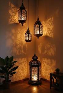 Handmade <b>Moroccan</b> decorative metal <b>lantern</b> with intricate perforated design for cozy romantic ambient home lighting - Product Image 6