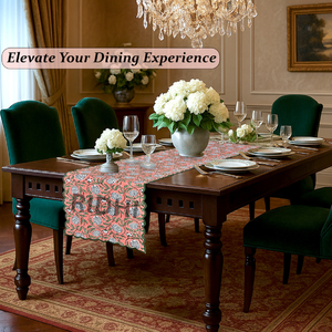 Camino de Mesa de Algodón Color Salmón Oscuro Estampado a Mano con Bordado Festoneado para Decoración del Hogar, Cenas y Eventos Festivos - Product Image 4