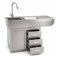 Table de traitement vétérinaire en acier inoxydable avec évier, robinet, tiroirs, armoire et filtre de drainage pour clinique vétérinaire et hôpital animalier