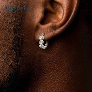 Venta caliente 925 plata esterlina Iced Out Lightning pendientes de aro para hombres joyería fina de diamantes - Product Image 1