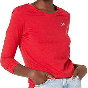 T-shirts rouges pour femmes sur mesure, t-shirts pour femmes bon marché, vêtements décontractés, tissu doux, t-shirts à manches longues - Product Image 3