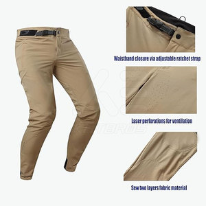 Pantalon de cyclisme ajusté pour homme, longueur longue, respirant, sans couture, séchage rapide, 100% coton, couleur beige - Product Image 4