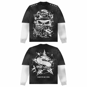 Y2KTee T-shirts graphiques Vintage t-shirts surdimensionnés Streetwear décontracté lavé à l'acide Double couche hauts à manches longues pour hommes - Product Image 3