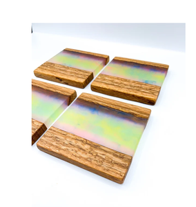 Posavasos de madera y resina hechos a mano, posavasos y almohadillas de resina verde y madera de acacia, posavasos de forma redonda a bajo precio - Product Image 6