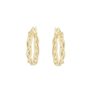 Pendientes de Aro Estilo Trenzado de Alta Calidad al por Mayor, Amarillos, Tres Tubos, 20mm, Chapados en Oro de 18K, Plata de Ley 925 - Product Image 2