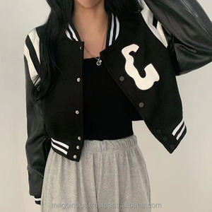 Chaqueta Universitaria Corta de Moda Coreana Vintage para Mujer, Estilo Urbano Holgado, Bordado, Invierno, Chic, Estilo Béisbol, Corta, de Algodón, Cortavientos - Product Image 4