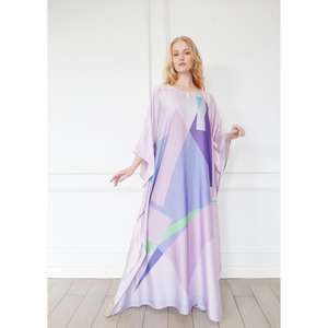 Vestido Largo Kaftan con Estampado a Cuadros Pastel para Mujer, Manga Holgada, Largo hasta el Suelo, Cintura Natural, Elegante, para Descansar o para el Resort - Product Image 4