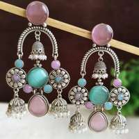 Boucles d'oreilles pendantes Monalisa tendance en laiton et pierres, plaqué argent, légères, résistantes aux chocs, bijoux traditionnels indiens, accessoire de vente en gros