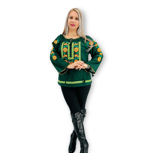 Customized Long Sleeves Romanian Embroidered Round Neck Vintage Romanian Blouse - Product Image 3