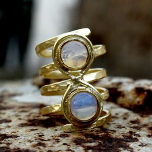 Natural Ethiopian <b>Opal</b> Bezel Setting Multi Layer Band <b>Ring</b> Women 18k <b>Gold</b> Plated Brass Vintage Luxury Fashion Jewelry Open - Product Image 2