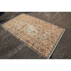 Alfombra turca de lana de retazos beige y azul clásica 4,9 'X 8,2 '(149X250 Cm) Respaldo de látex para decoraciones de sala de estar - Product Image 3