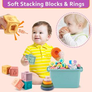 Ensemble de jouets <span class=keywords><strong>Montessori</strong></span> 6 en 1 pour les tout-petits de 1 à 3 ans, jouets de <span class=keywords><strong>dentition</strong></span> pour bébés, blocs d'empilage, anneaux, jouet à tirer, jouet de tri, bac sensoriel - Product Image 2