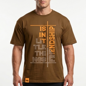 T-shirt à manches courtes marron pour homme, imprimé citation d'amitié, décontracté, col rond, coupe ample, vintage, 180 grammes, jersey de coton, unisexe - Product Image 1