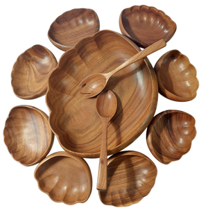 Wholesale Vintage <b>Wood</b> <b>Salad</b> <b>Bowl</b> Set Natural Hardwood Serving <b>Bowls</b> With Utensils Eco-Friendly Kitchen Tableware Supply - Product Image 1