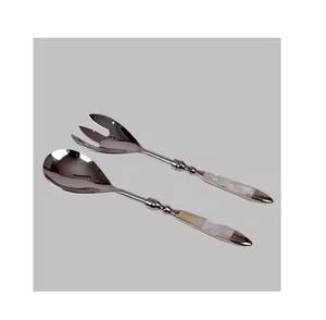 Ensemble de cuillères à salade en acier inoxydable avec poignée en marbre faite à la main, écologique et compatible lave-vaisselle, ustensiles à salade - Product Image 1