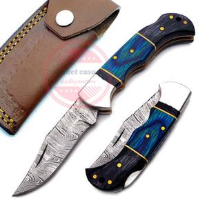 Cuchillo de bolsillo de acero de Damasco hecho a mano cuchillo plegable con Funda de cuero - Product Image 2