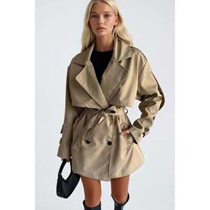 Kusak Detay Basic Trenckot - Beige - Beige - Product Image 3