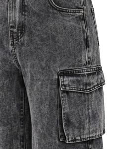 Manufacturer Custom <b>Women</b> High Waist Wide Leg Denim Cargo Pants Black Washed Multi Pocket Streetwear Casual Fashion <b>Jeans</b> - Product Image 3