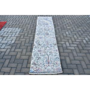 Vintage 2.1x8.5 ft <b>Rug</b>, <b>Runner</b> Turkish <b>Rug</b>, White Floral Wool <b>Rug</b> - Product Image 1